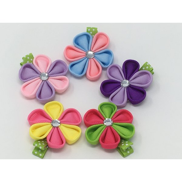 Kanzashi Flower, Flower Hair Clip, Grosgrain Flower Hair Clip, Baby, Toddler, Girls Hair Accessory, Pink, Blue, Purple, Lavender, Yellow