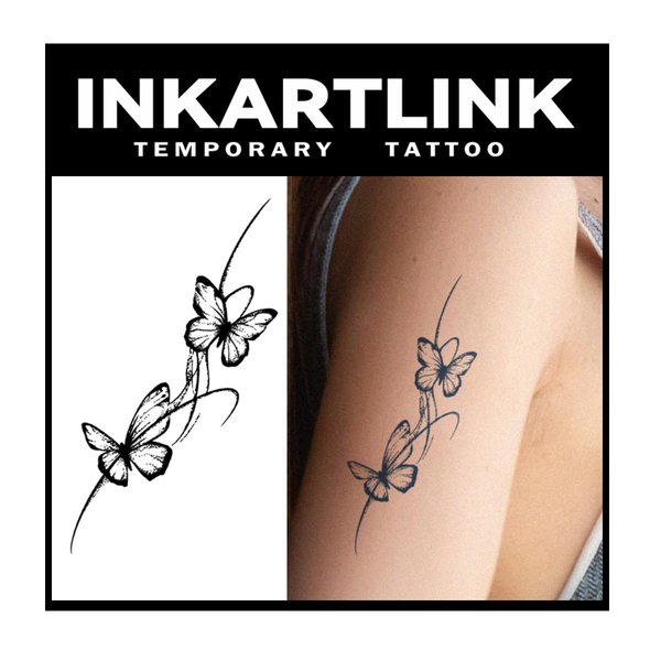 INKARTLINK Tattoo Tech, 2 Sheets Medium Semi Permanent Tattoo, Temporary Tattoos, Last 1-2 Weeks, Waterproof, Realistic Look, No Adhesive, No Reflection (Butterfly)