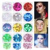 MEICOLY 12 Colors Body Glitter Face Glitter Set for St.Patrick's Day,Hair Glitter Chunky Glitter,Mermaid Face and Body Glitter Gel,Sparkly Glitter Makeup,Festival Glitter Paint,Body Glitter for Women