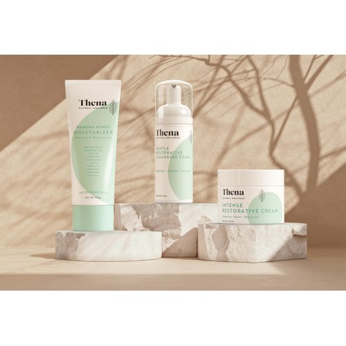 Thena RESTORE Face & Body Skin Care Set Kit, Face Foam Facial Cream Manuka Honey Body Lotion Moisturizer, Repairs Nourishes Skin Barrier, Natural & Organic Anti Aging Skin Care Set Women Men