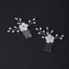 Jumwrit Bridal Flower Hair Comb Rhinestone Pearl Hair Comb Bride Wedding Hair Accessories Hair Pieces for Bridesmaids Women Silver Hair Comb
