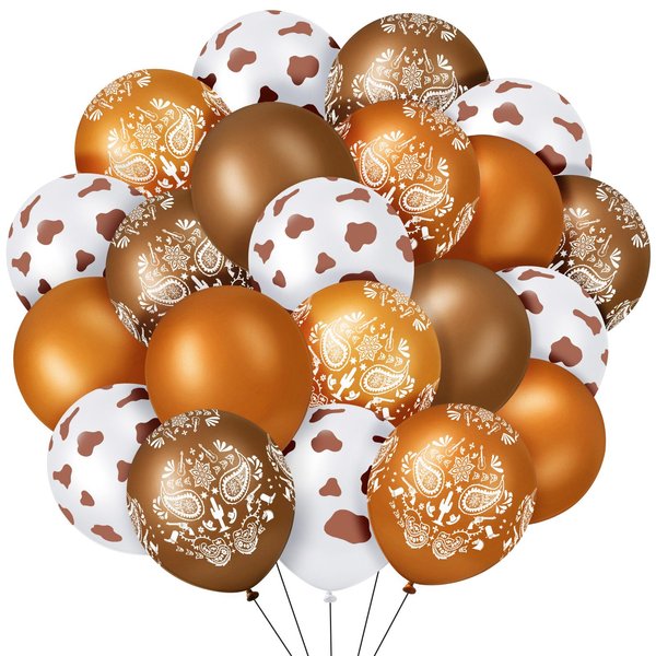 Zhanmai 60 Pcs Cowgirl Balloons Cow Balloons 12 Inch Bandana Cow Print Balloon Western Cowgirl Party Decorations Cow Animal Print Balloons for Baby Shower Birthday Cowgirl Party Supplies(Cowboy Brown)