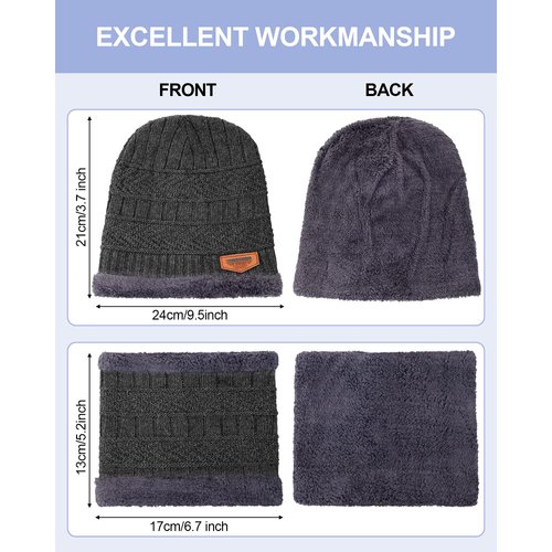 6 Pieces Kids Winter Hat Glove Scarf Sets Knitted Toddler Cap Beanie Touchscreen Mitten Neck Warmer for Boys Girls 5-14 Years (Grey, Black)