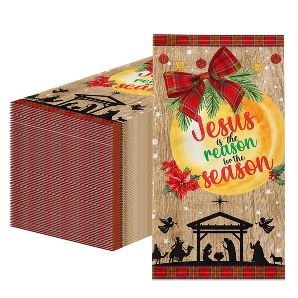 Christmas Nativity Paper Napkins Disposable Christmas Napkins Jesus Is the Reason for the Season Guest Napkins Hand Towels for Christmas Nativity Decorations Xmas Holiday Party Supplies