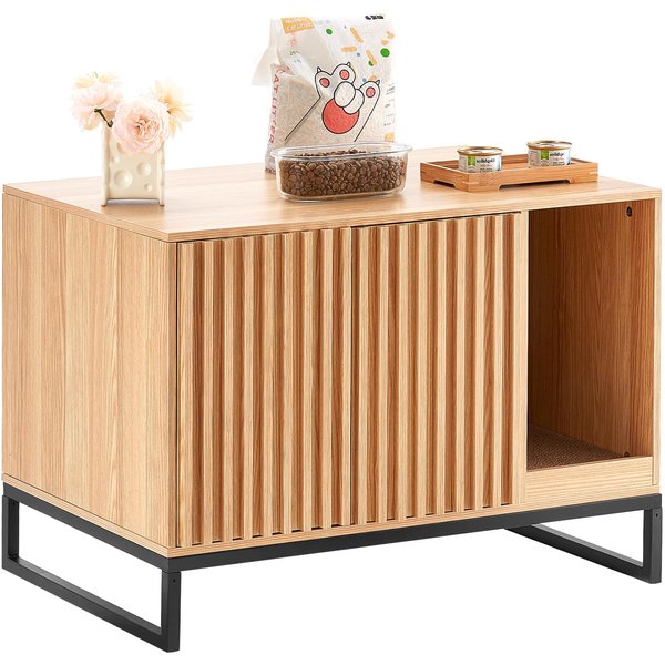 Happybuy Cat Litter Box Enclosure, Hidden Litter Box Furniture, Wooden Cat Washroom Indoor with 2 Doors & Study Metal Legs,Cat House Cabinet Hidden Fit Most of Litter Box,31.5"L x 20"W x 22"H, Natural