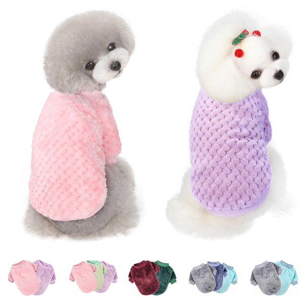 Dog Sweater, 2 Pack Dog Sweaters for Small Medium Dogs or Cat, Warm Soft Flannel Pet Clothes for Dogs Girl or Boy, Dog Shirt Coat Jacket (Small, Pink+Purple)