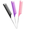 Rat Tail Combs Parting Comb: 3Pcs Rat Tail Comb Set, Long Steel Pin Rat Tail Teasing Comb, Hair Combs for Salon Hair Stylist, Tail Combs Metal,Parting Combs for Women(Purple|Black|Pink)