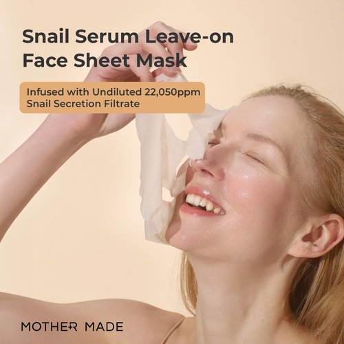 MOTHER MADE Moisturizing Snail Mucin Face Mask 10 Sheets, 22,050ppm Snail Secretion Filtrate, Collagen, Niacinamide, Vitamin C & E, Anti-aging Snail Essence for Dry, Sensitive Skin, Korean Skincare
