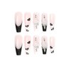 MISUD French Tip Press on Nails Long Coffin False Nails Glossy Fake Nails Rhinestone & Glitter Glue on Nails Black and White Acrylic Nails with Designs for Women and Girls 24Pcs
