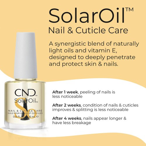 CND SolarOil Cuticle Oil, Natural Blend Of Jojoba, Vitamin E, Rice Bran and Sweet Almond Oils, Moisturizes and Conditions Skin, Pack Of 1, 0.5 oz.