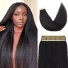 Liqusee Kinky Straight Tape In Hair Extensions Human Hair 100% Remy Hair Natural Black 18 inch 20pcs 50g/Pack Double Sided Seamless Skin Weft Tape ins Real Human Hair Extensions for Black Women