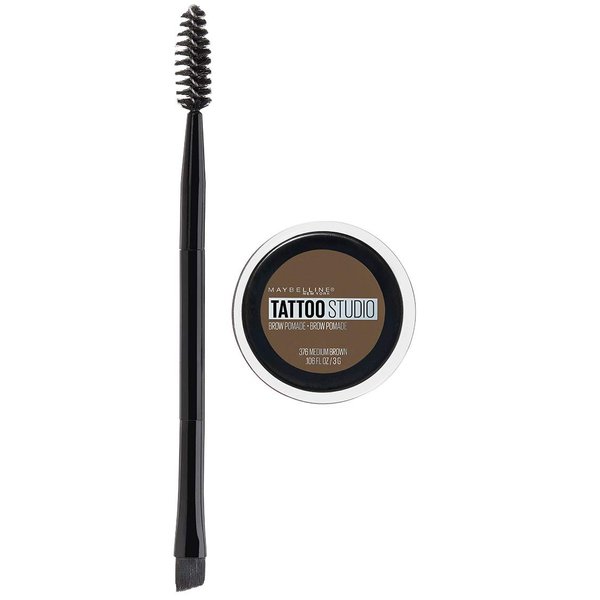 Maybelline New York TattooStudio Brow Pomade Long Lasting, Buildable, Eyebrow Makeup, Medium Brown, 1 Count