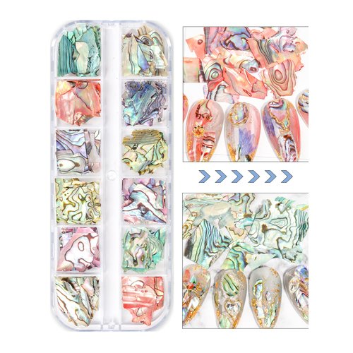 24 Grids Seashell Nail Art Nail Flakes, Wsimily Irregular Abalone Seashell Slices for Nails Colorful Abalone Flakes Manicure Mermaid Slices UV Gel Flake Nail Decorations for Nail Art