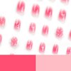 DANMANR Cute Fake Nails Short Press on Almond Nails Pink Full Cover Bow Acrylic Valentine's Day Fake Nails for Women and Girls 24PCS