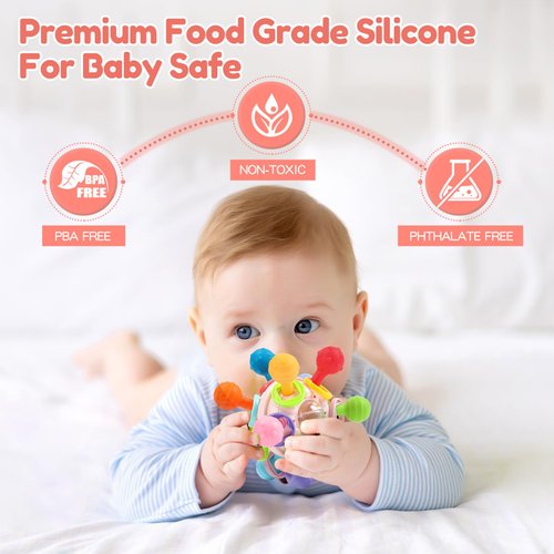 Baby Teething Toys: Infant Sensory Toys Teether Relief Rattle Toys for Babies 0 3 6 9 12 18 Months | Newborn Montessori Learning Toys | Baby Shower First Birthday Gifts for 1 2 One Year Old Girl Boy