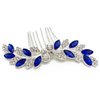 PRETTYLIFE Bridal Crystal Hair Comb Small Wedding Alloy Rhinestone Party Prom Hair Piece Accessories Elegant for Women Girls (Royal Blue + Silver)
