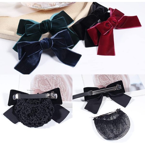 Black Hair Snood Net Barrette Mesh Clip Hairnet Hair Bun Cover Bow Headdress Hair Accessories for Lady Women,Clips and Barrettes,Beauty and Personal Care