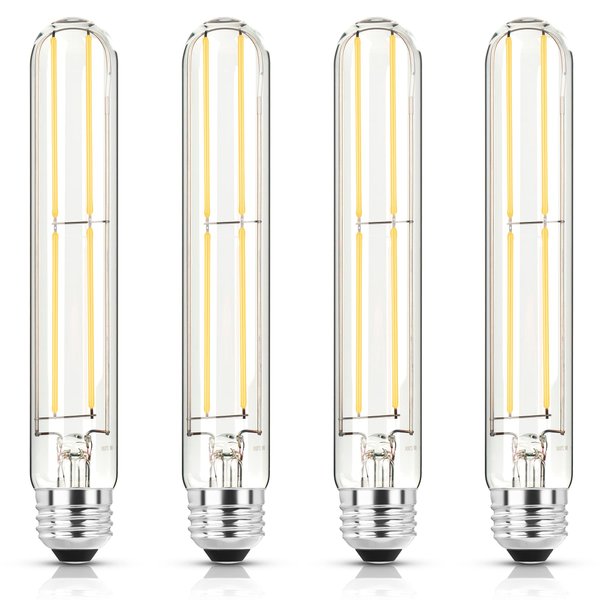 NOVELUX 7.3 Inch Edison Bulb,4000k Neutral White E26 Led Bulb 60 Watt Dimmable,6W T10 Bulb Clear Glass Long Tubular Light Bulbs,T9 Bulbs for Bathroom Vanity Light,Wall Sconces,Pendant(4 Pack)