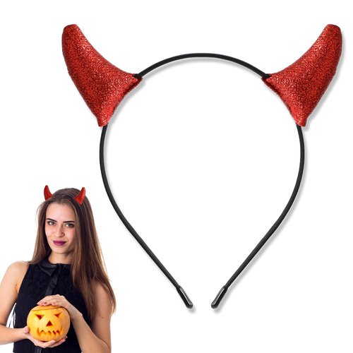 Glitter Devil Horns Headband Red Halloween Devil Ears Headband Tiefling Horns Cosplay Costume Accessories for Women Men,Fancy Dress Cosplay and Demon Devil Themed Parties Hairband (Red)
