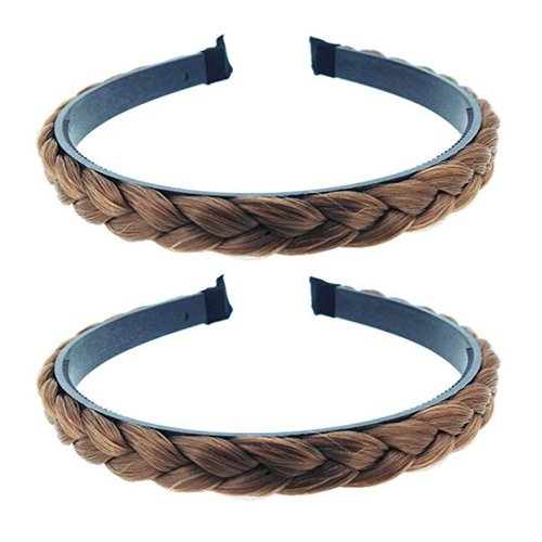 2 PCS Fashion Styling Hair Hoop Light Brown Plastic Wig braided Headbands With Teeth Hair Bands Non-slip Hair Band Accessories for Women Girls