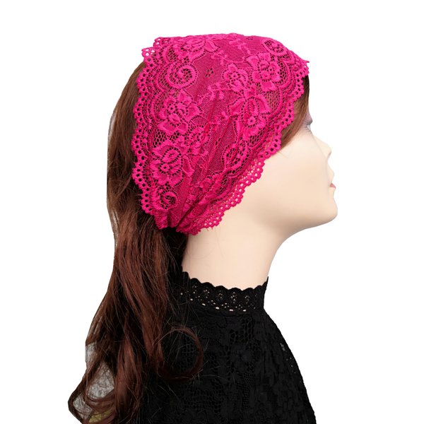 Oyabridal 6'' Wide Lace Headbands for Women Headcovering Church Lace Headwrap for Women (Hot Pink)