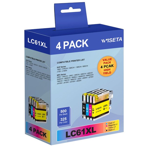 LC61 LC65 XL Compatible Ink Cartridge Replacement for Brother LC61 Ink Cartridges to use with MFC-490CW MFC-6490CW MFC-495CW MFC-J615W MFC-J410W MFC-5890CN (Black Cyan Yellow Magenta, 4-Pack)
