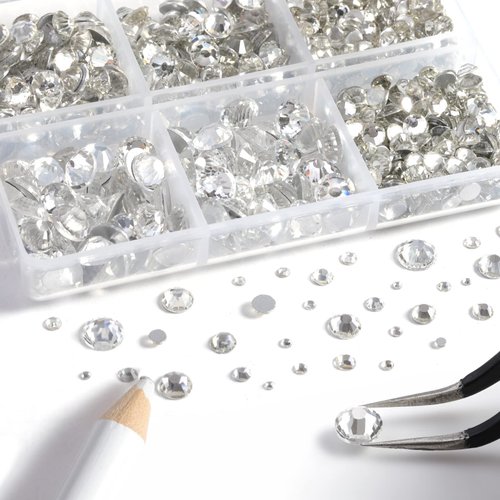 Beadsland 8300PCS Flatback Rhinestones, Clear Rhinestone Nail Gems Round Crystal Rhinestones for Crafts, Mixed 10 Sizes with Wax Pencil and Tweezer Kit, SS3-SS30, Crystal