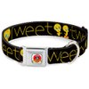 Dog Collar Seatbelt Buckle Tweety Bird Poses Cute and Sweet Black Yellow 18 to 32 Inches 1.5 Inch Wide