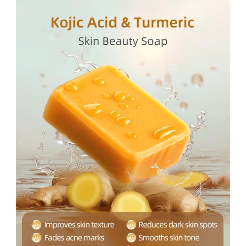 LOYATRO Turmeric Kojic Acid Dark Spot Remover Soap Bars with Vitamin C, Retinol, Collagen - Original Japanese Complex Infused with Hyaluronic Acid, Vitamin E, Shea Butter