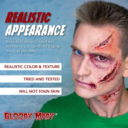 BLOODY MARY Fake SCAB Blood Make Up Body Paint - 1 oz small - For Cosplay, Horror Costume, Theater Blood, Vampire Accessories, Scary Things - Skin Friendly Washable Looks Realistic Thick Blood