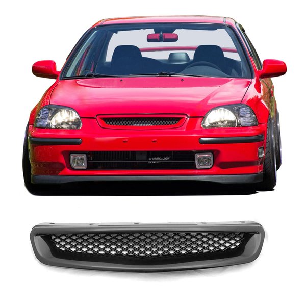 IKON MOTORSPORTS, Grille Compatible With 1996-1998 Civic, ABS Black Front Bumper Hood Grill Hood Guard by, 1997