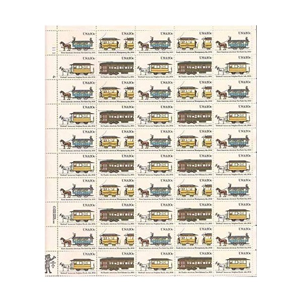Streetcars (Sheet of 50) 20 Cent US Postage Stamps 1983 Scott 2059-2062