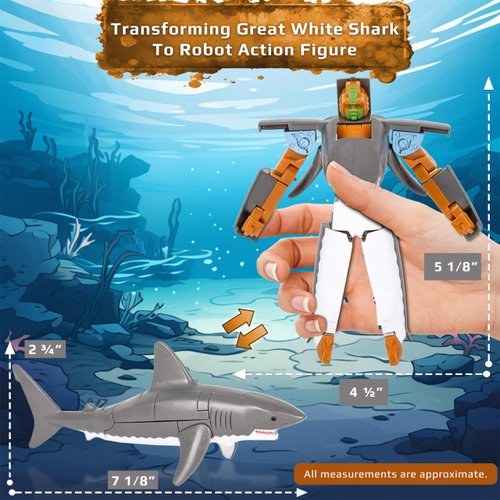 Forest & Twelfth Shark Sea Animal Toy Small – Transforming Action Figure – Changes from Detailed Animal Toy to Unique Robot Toy in Seconds – Great Gift for Both Girls and Boys (4" Great White Shark)
