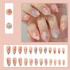 Goldfish Press on Nails Short Almond Fake Nails with 3D Water Drops Designs Summer Cute Blue Gradient False Nails Glossy Blooming Full Cover Acrylic Nails Stick on Nails for Women Manicure Decor 24Pcs