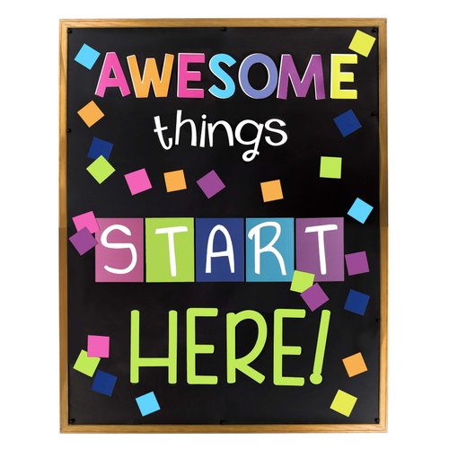 Classroom Bulletin Board Decoration Set, Welcome Banner, Wall or Door Decor,143 Pieces, Ready to Use, Huge Time Saver for Teachers, Colorful Classroom Decorations, Awesome Things Start Here!