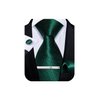 DiBanGu Mens Solid Emerald Green Tie and Pocket Square Cufflink Set Silk Formal Plain Green Necktie Wedding