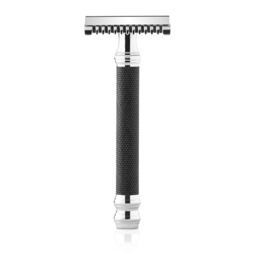 Parker Deluxe OPEN COMB Double Edge Safety Razor, Electroplated Brass Handle, 5 Blade Refills Included (26C - Graphite Gray)