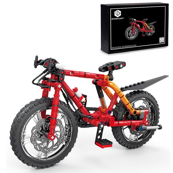BYWBRICKIFY Technic Bicycle Building Blocks (212pcs) Kit Set STEM Display Model Bike Gift Toy for Boys and Girls Kids Adults Christmas Birthday Halloween New Year Age for 8 9 10 11 12 13 14 (Red)
