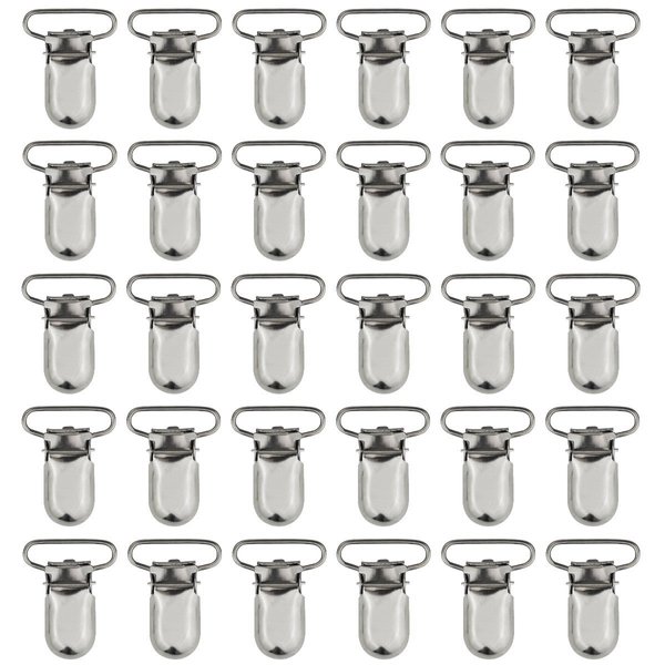 50pcs 1" Pacifier Suspender Clips, Marrywindix Pacifier Clips for Making Pacifier Holders Bib Clips Toy Holder Silver
