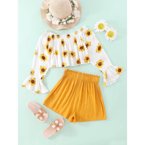 SOLY HUX Girl's 2 Piece Outfit Summer Boho Floral Print Long Sleeve Top and Shorts Set Cute Clothes for Girls Multicoloured 160