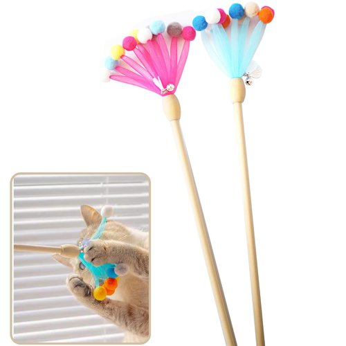 IUHKBH Cat Wands, 2 PCS Mesh Yarn Hairball Cat Teaser Wands Charmer Interactive Cat Toys for Cats and Kittens