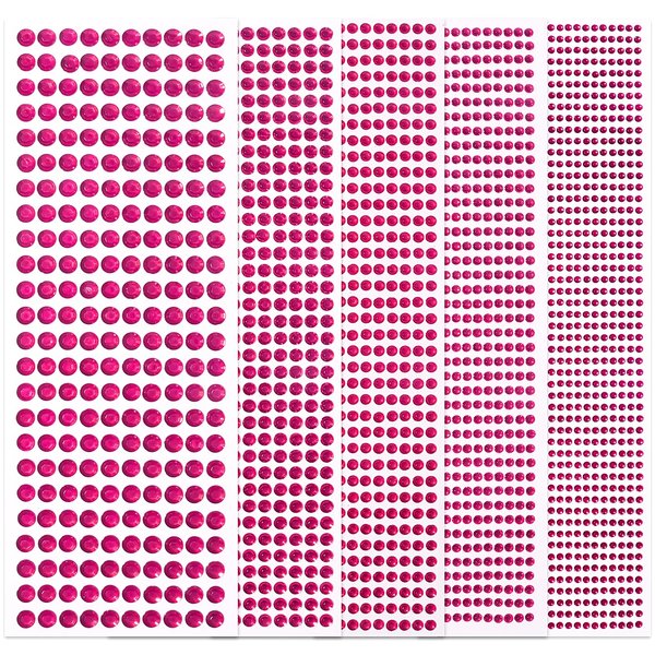 3555Pcs Gem Stickers Jewels for Crafts, Self Adhesive Rhinestone Stickers, Glitter Crystal Gem Stickers Festival Accessories for Scrapbooking DIY Crafts, Nails,Clothes 5 Sizes 3/4/5/6/8 mm(Hot Pink)