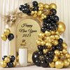 RUBFAC 110pcs Black and Gold Balloons Garland Arch Kit with Black Gold Confetti Balloons for Graduation Birthday Wedding Party Decorations