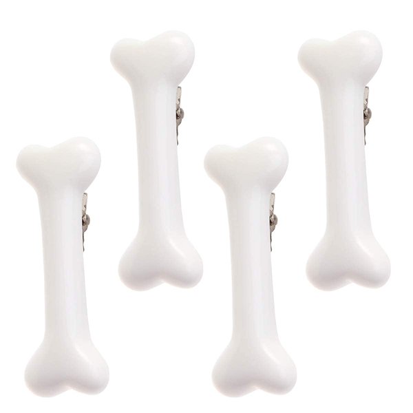 Beaupretty 4 Pieces Halloween White Dog Bone Hair Clips, Artificial Dog Bone Hairpins Alligator Barrettes Halloween Hair Accessories for Women Girls