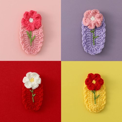 Crochet knitted Little Flowers Hair Clips For Girls Children's day Birthday Valentine's Day Gifts Hair Accessories Barrettes Strong Hold jaw clip for Thick Thin Hair Makeup Application. (5PCS)