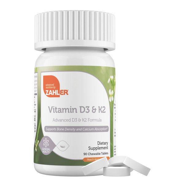 Zahler - Vitamin D3 & K2 Chewable Supplement (90 Count) - Certified Kosher K2 D3 Vitamin 5000 IU Delicious Chew Tablet - Vitamin D & K2 for Calcium Absorption, Bone Density & Immune Support
