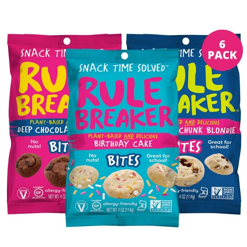 Rule Breaker Snacks Vegan Gluten Free | Variety Pack Blondie Brownie Bites | Plant-Based, Dairy, Nut, Soy, Allergen Free, Kosher | Soft-Baked School Snacks Cookies for Kids and Adults (Pack of 6)