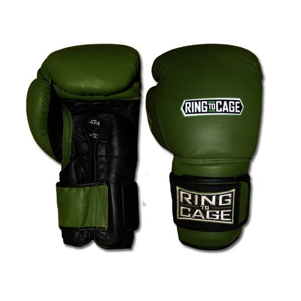 Ring to Cage 34oz Deluxe MiM-Foam Sparring Gloves - Safety Strap for Muay Thai, MMA, Kickboxing, Boxing (Marine Green/Black)