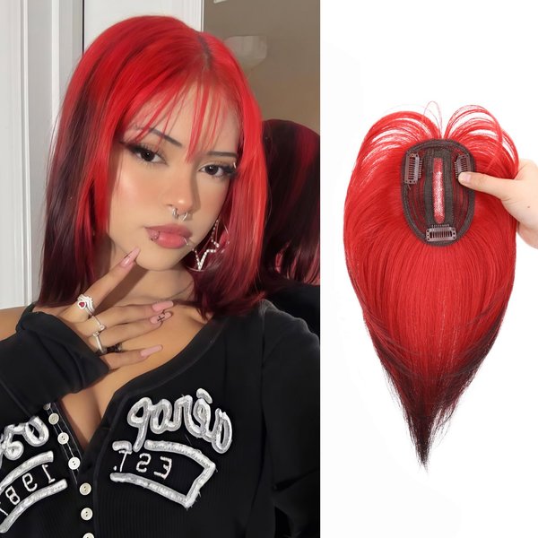forfeels Hair Topper for Women, Red Roots To Black Synthetic Hair Toppers Bangs Hair Clip 360° 3D Cover Fake Clip in Bangs Hair Extensions Hair Toppers Hair Pieces for Women Daily Parties