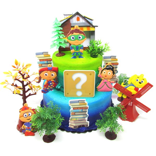 Super Why Birthday Cake Topper with Whyatt and Friends and Decorative Themed Accessories (Unique Design)